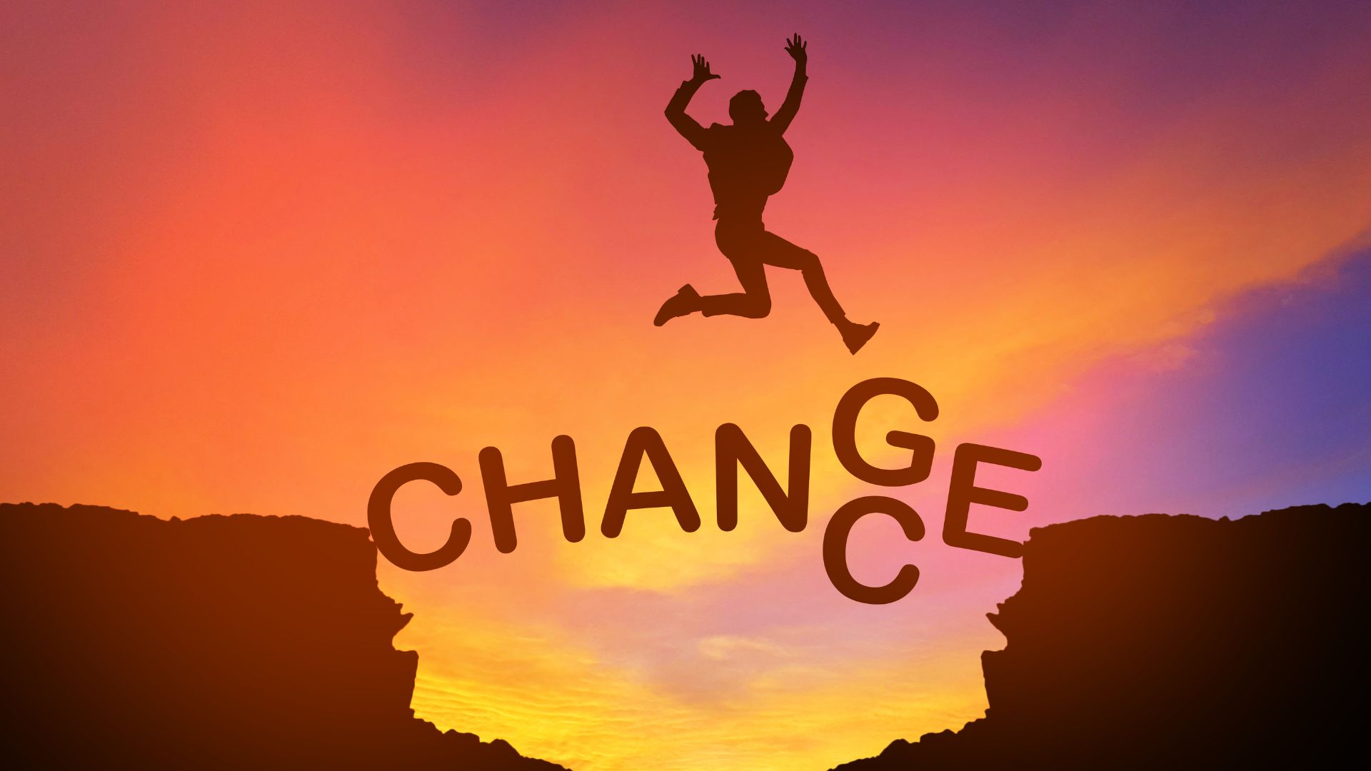 変化のチャンス - 飛躍する人物のシルエット